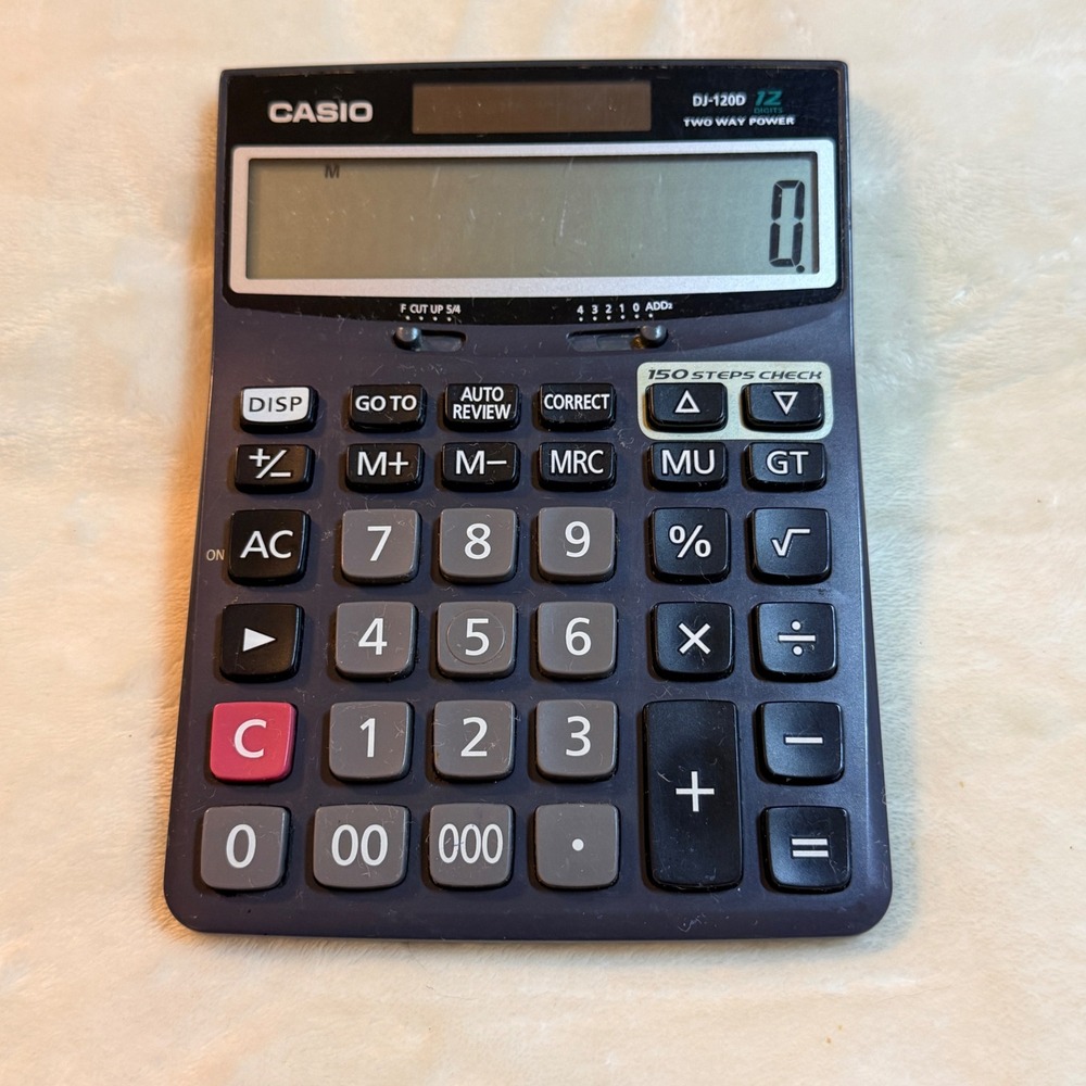 Casio DJ-120D Desktop Calculator 12 Digit 150 Steps Check Two Way Power Black